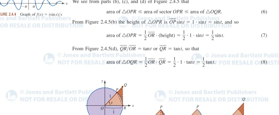 FIGURE 2.4.5 Unit circle along with two triangles and a circular sector(b) Triangle OPRORP1tORP1(c) Sector OPRt O R Q1
