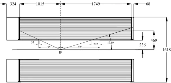 Figure 3-7. Side view of the B A B AR drift chamber. The dimensions are in mm.