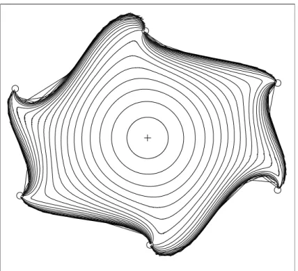 Figure 3-9. 50 ns isochrones in a typical B A B AR drift chamber cell.