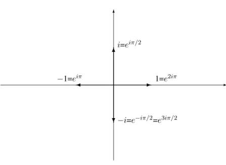 Figure 1.8: Some special complex exponentials in the complex plane.