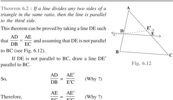 Fig. 6.13Theorem 6.2 : If a line divides any two sides of a