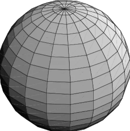 Fig. 3-1. The surface of a sphere is an example of a manifold. Pick a small enough patch, and space in the patch is Euclidean (ﬂat).