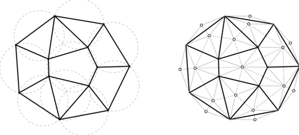 Figure 1: The black graph is (a finite part of) an isoradial graph. All its finite faces can be inscribed into circumcircles of radius one