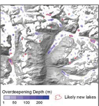 Figure  8: Modelled  overdeepenings  in  the  bed  topography for a glaciated area  above the  Parvati  Valley,  Kullu  district
