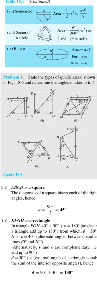 Table 18.1 summarises the areas of common plane figures.