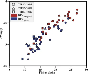 Fig. 7. Diversity of benthic foraminifera from the studied cores.