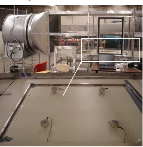 Figure 8:  Wind tunnel instrumentation showing load cells on the testing floor  (zoomed and shown) for wind uplift force measurement