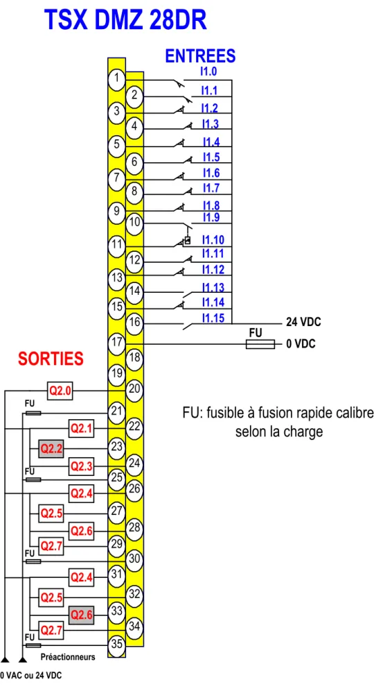 Figure 1-19 : Câblage des entrées/sorties TOR : 