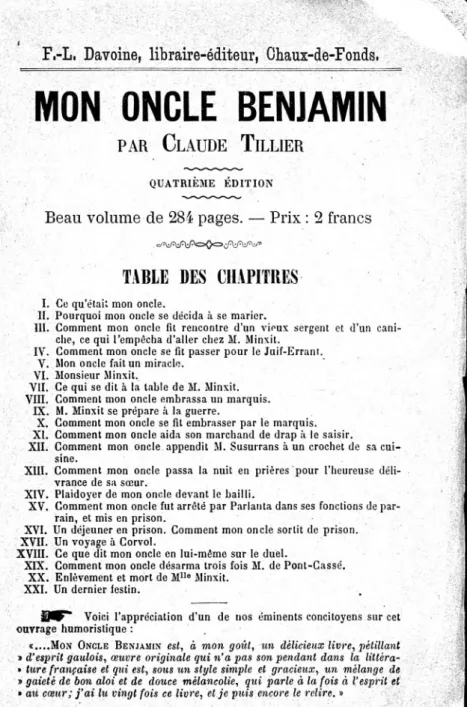 TABLE DES CHAPITRES