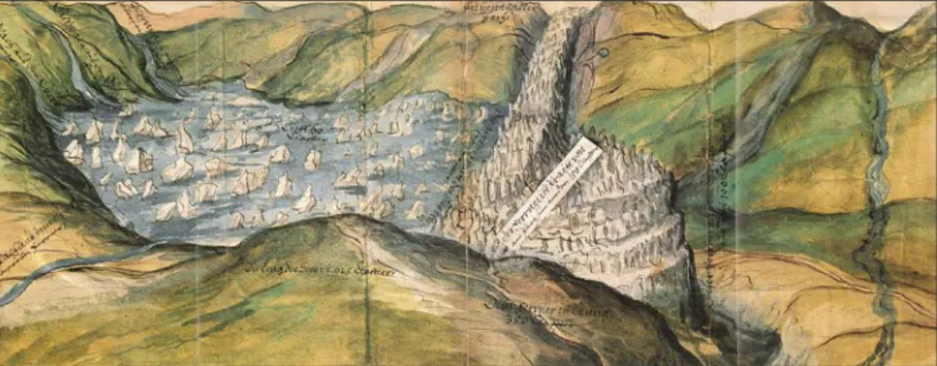Figure 6. View of Vernagtferner damming a glacial lake in the Ötz Valley on 9 July 1601 (water- (water-colour with pen; Tiroler Landesmuseum Ferdinandeum, Innsbruck; Nicolussi, 2013).