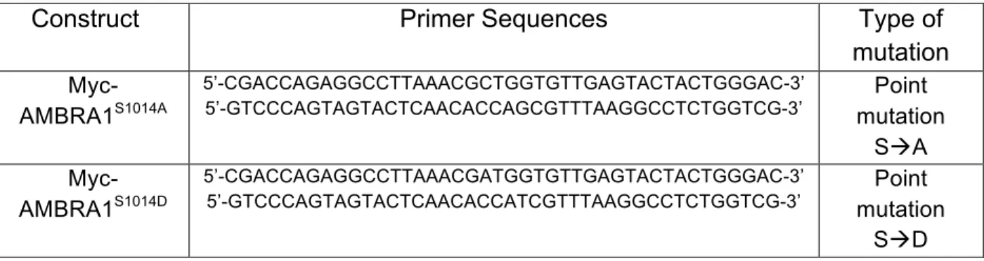 Table 3. List of primers sequences for point mutations 