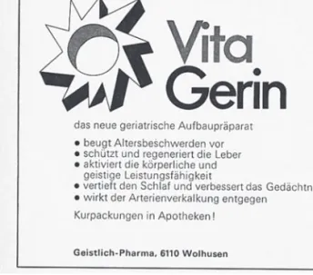 Fig. 4  : Préparation fortifiante gériatrique Vita Gerin de la société  Geistlich Pharma de Wohlhausen, 1974 58 .