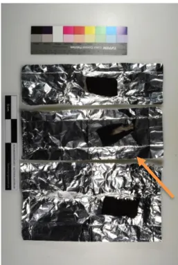 Figure 70 Results of the carbonisation varying the  wrapping system. Two of the three samples burned 
