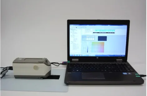 Figure 109 spectrophotometer CM-2600d by Konica Minolta® already connected to the computer and taking  measurements ©HE-Arc 