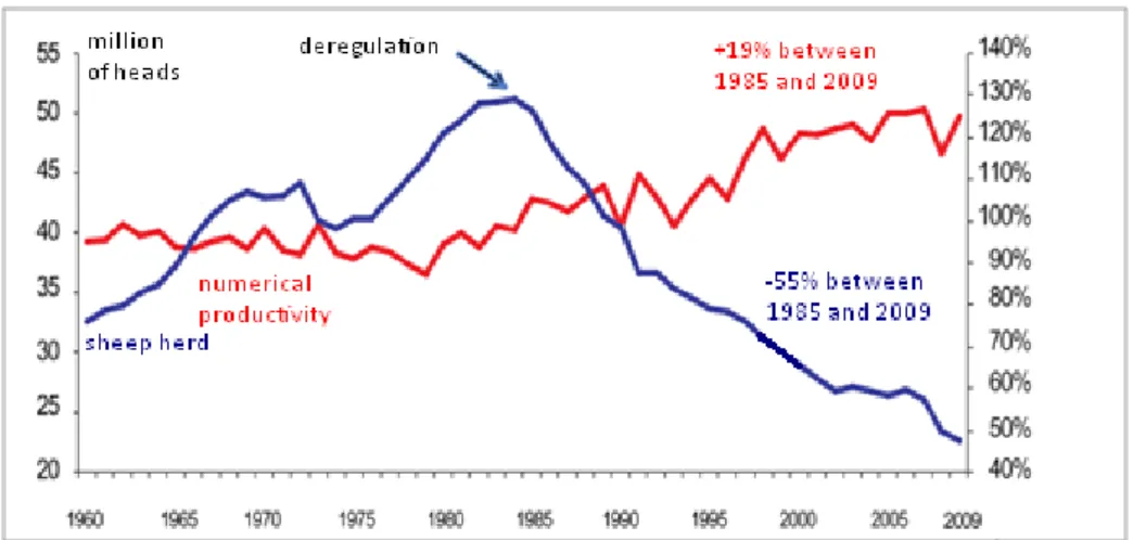 Figure 14: Comparative trends of the number of sheep (in million) and productivity numerical