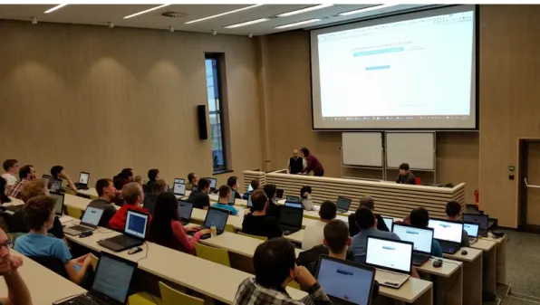 Figure 6.2. ASQ in the classroom: most students’ laptops are connected and focused on the slide material being explained.