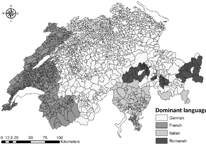 Figure 2.1 - Dominant national language in all Swiss municipalities, 2000 