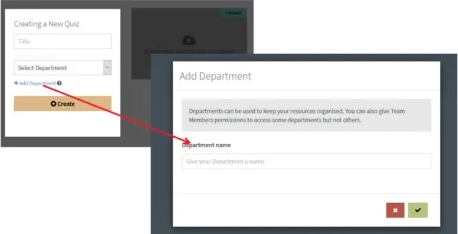 Abbildung 20: Erstellung eines Quiz und Department auf eCoach 