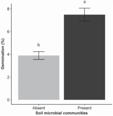Fig. 1. The effect of soil microbial communities on the germination percentage ofP. repens.