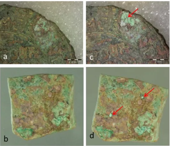 Figure 29. Untreated objects A2 and A6 before ageing (a-b) and after ageing (c-d) respectively