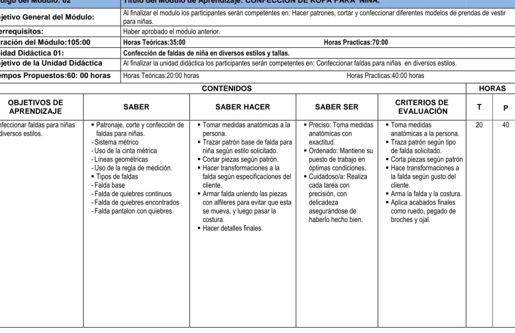 CUADRO PROGRAMA POR  COMPETENCIA LABORAL 