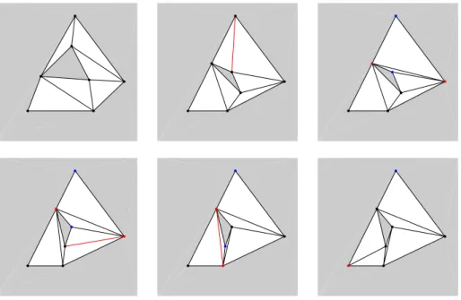 Fig. 9 (Color online) Motion of a defect by successive flips (top row, then bottom row, left to right)