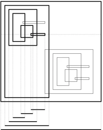 Fig. 6 A family of rectangular frames with χ = 3 and a branch of Presenter’s strategy corresponding to the set of rectangles pierced by a horizontal line