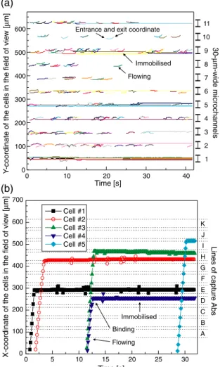 Fig. 3 Outline (a) and movie frames (b–h) illustrating a micromosaic immunoassay with cells as recorded using a fluorescence microscope and video camera