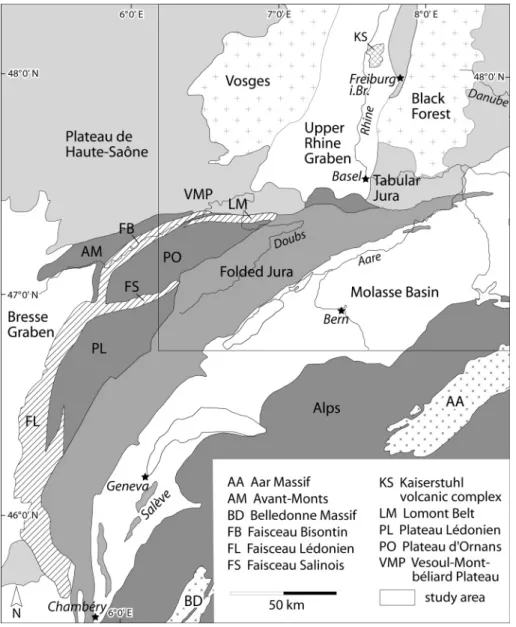 Fig. 1.  tectonic map of NW switzerland and adja- adja-cent areas (after Ustaszewski (2004) and chauve  et al