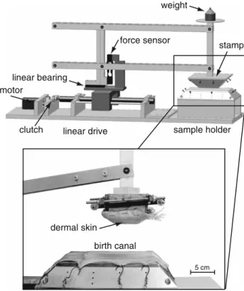 Fig. 1 Sketch of the measurement device with a photograph showing the sample holder in detail