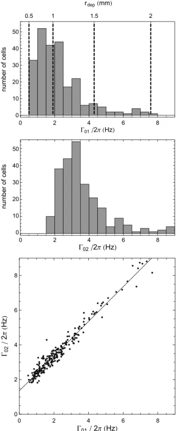 Fig. 4 Laser power dependence of the relaxation rates Γ 1 (boxes) and Γ 2 (diamonds). The experimental points are fitted with (4)