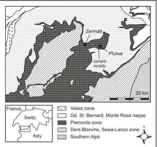 Fig. 1.  Geologic  map  showing  the  exposures  of  the  Liguro–Piemont  oceanic  remnants  at  the  western swiss/Italian border