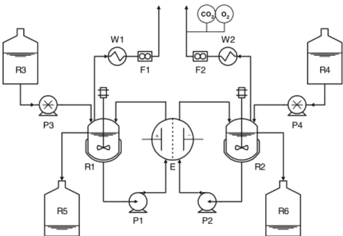 Fig. 4 Scheme of the two-compartments electrochemical flow cell;