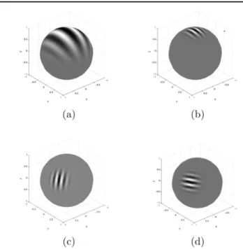 FIGURE 5 The spherical Morlet wavelet is shown at two scales, (a) a = 0.3 and (b) a = 0.03