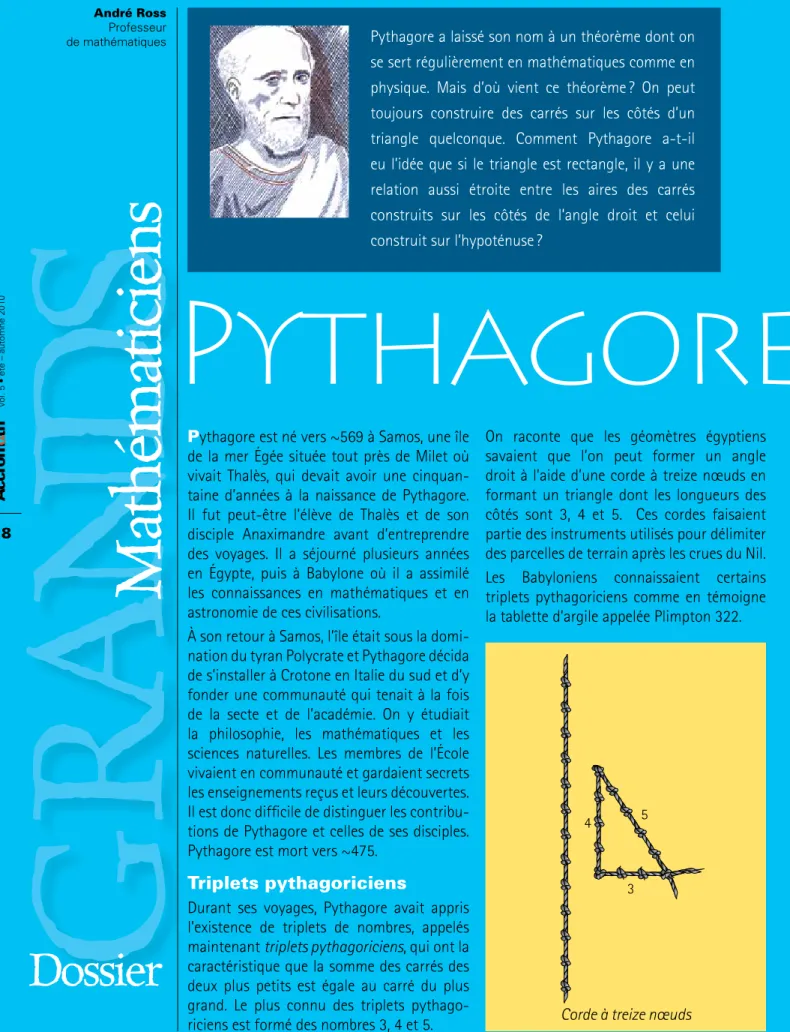 Figure 2Figure 1G RANDSDossier18Vol. 5 • été – automne 2010 André Ross  Professeur  de mathématiquesMathématiciens
