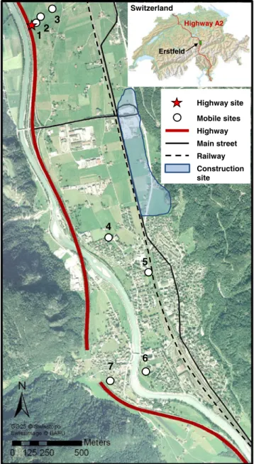 Fig. 1 Map of Erstfeld with measurement sites