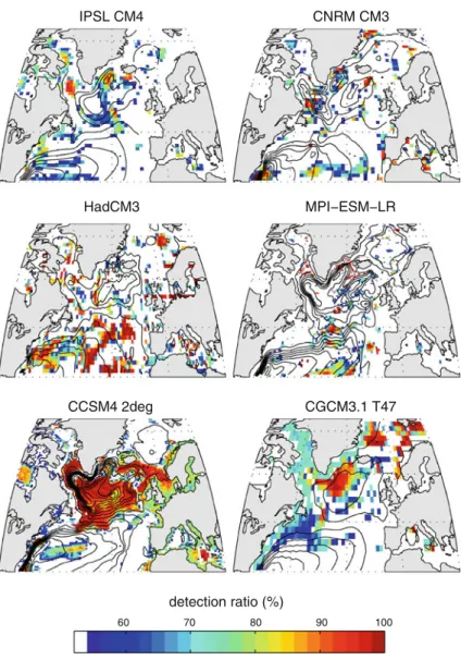 Fig. 7 Bistability detection ratio for every grid point of six different climate models