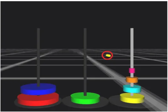 Fig. 1. Screenshot from virtual environment representing the “Tower of Hanoi” used in this experiment.