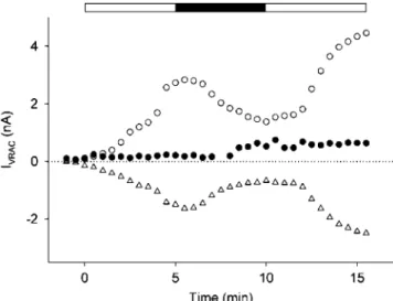 Fig. 2 Effects of osmolarity on recruitment of extra currents putatively carried by VRAC