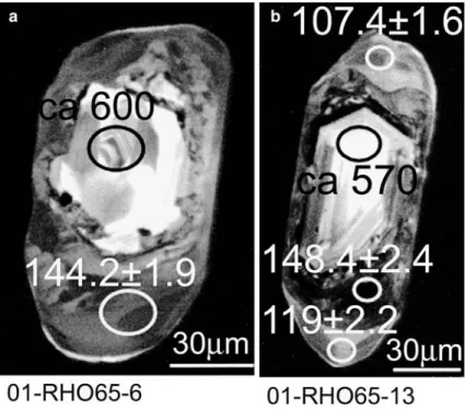 Fig. 5 Cathodoluminescence images of zircons from the grt–