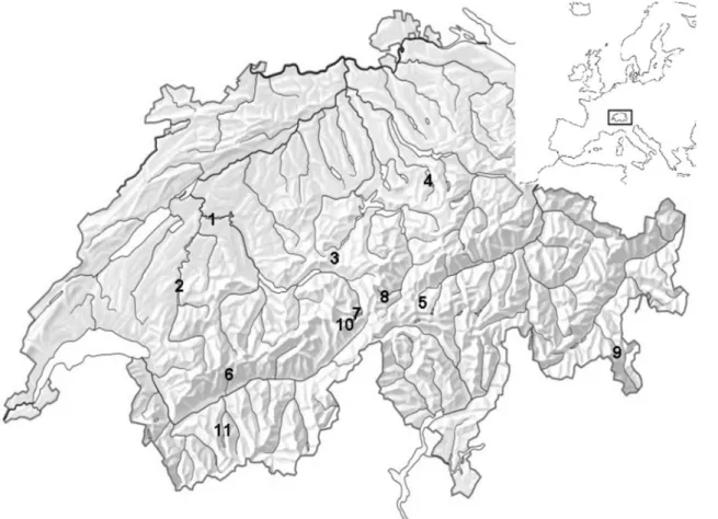 Fig. 1 Locations of the sampled reservoirs (for numbers see Table 1)