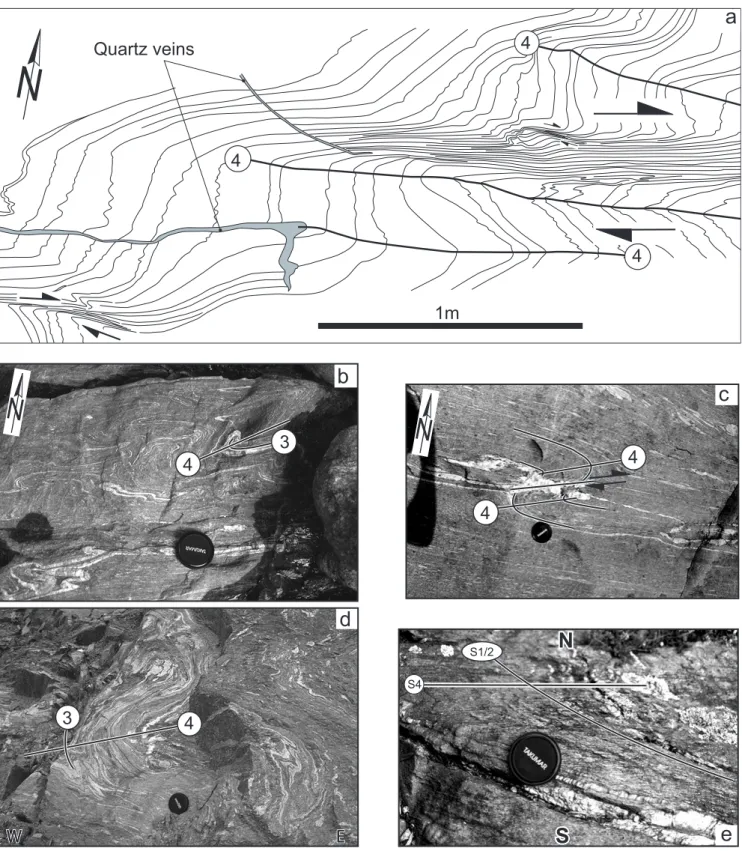 Fig. 8. D4 fold structures within paragneisses from the Camughera-Moncucco unit in Val Antrona