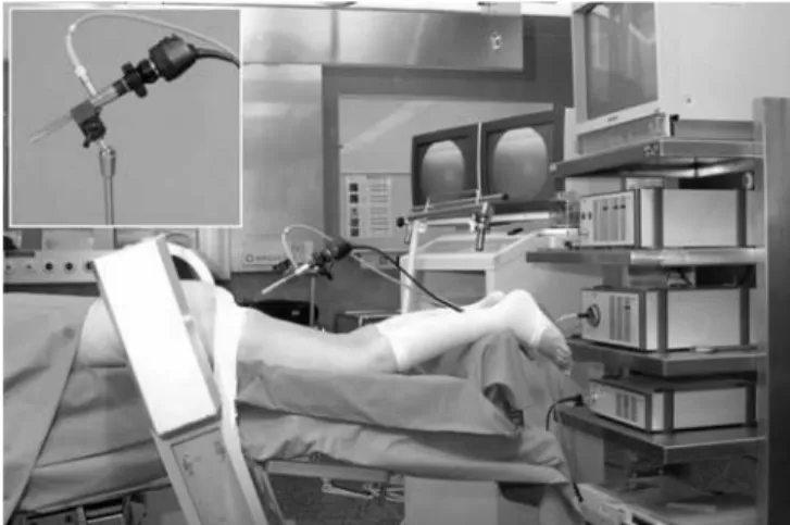 Fig. 1 Patient in prone position with slightly bended hips and knees. Feet have to be free to permit clinicians to observe flexion of the great toe