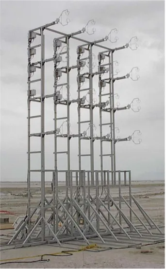 Fig. 1 4 × 4 sonic anemometer array used during the SGS2002 experiment, held in the western desert of Utah