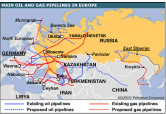 Fig. 4. Scheme of the main pipelines bringing oil and gas to Europe.