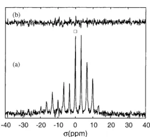 Figure 4. (a) Experimental 31 P NMR spectrum obtained under magic-angle spinning at ν r = 400 Hz and (b) difference between the experimental and the fit described in the text