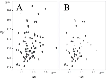 Figure 3. Experimental data for human ubiquitin: (A) 15 N-H N correlation spectrum obtained with experiment A