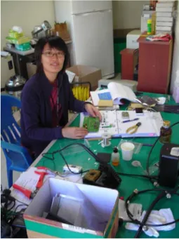 Fig. 5 Hee Seon Rho, a young student of solar physics starts to assemble a CALLISTO spectrometer, brought to Korea in parts