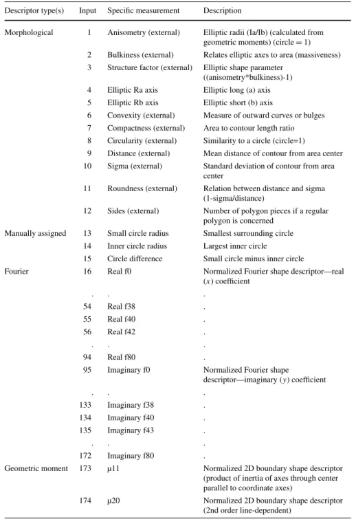 Table 2 Full list of 194 IA features measured. Manually assigned features are those that have a series of integrated steps within the IA software (Halcon) to derive a measurement based on the manual  morpholog-ically and texturally descriptive features (Ta