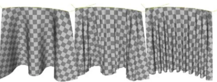 Fig. 2. Iterations 1, 2, 4, 8 of the Newton method on an initially flat cloth square hanging along one of its edge